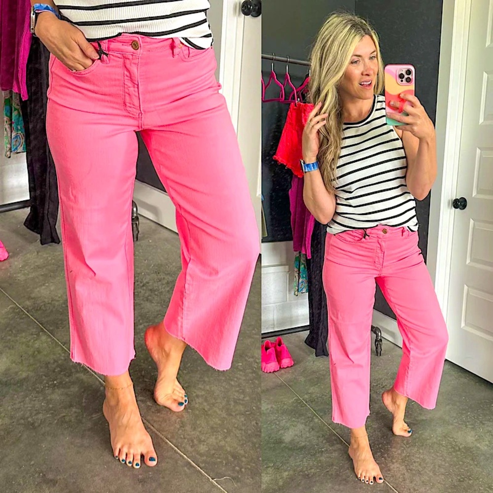 🍒BOGO50%🍒🆕🩷JUDY BLUE: High Waist Tummy Control Crop Wide Leg 7/28